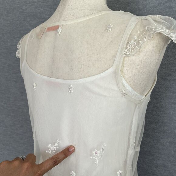 Forever 21 Sheer Vintage Y2K Top Size M Dainty Fairycore Floral Embroidered Mesh - Picture 12 of 14